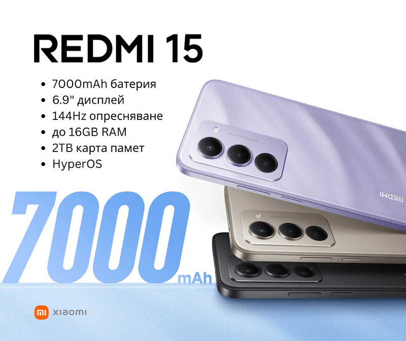 Xiaomi Redmi 15: Новият бюджетен смартфон с 7 000 mAh батерия, 144 Hz дисплей и Snapdragon 685